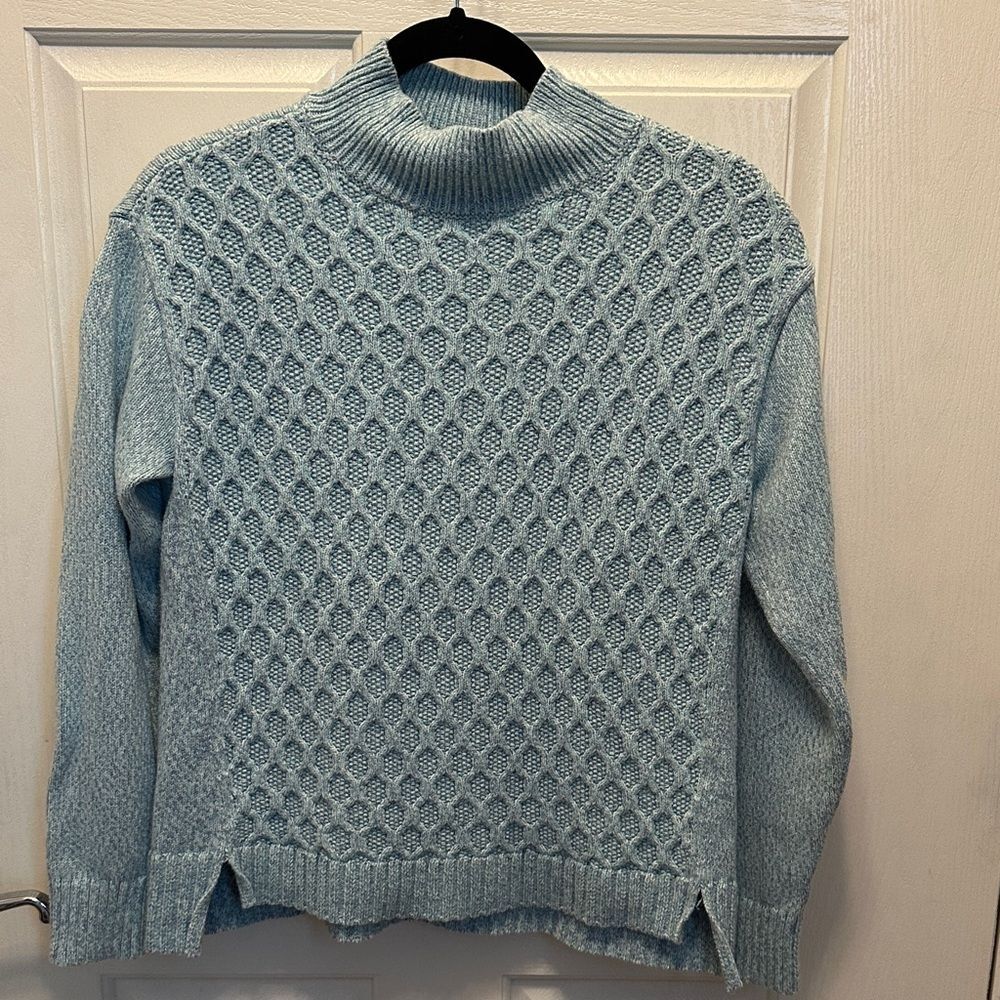 Talbots Sky Blue Textured Knit Cotton Blend Pullover Sweater Quiet Luxury Small